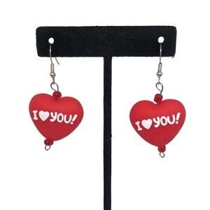 🟢 “I Love You” Red And White Valentines Heart Earrings